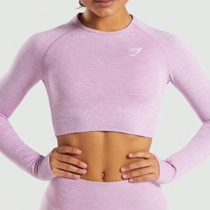 GymShark Vital Seamless Long Sleeve Crop Top- Pink Marl